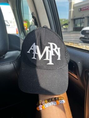 AMIRI Black Mesh Trucker Hat with White Logo